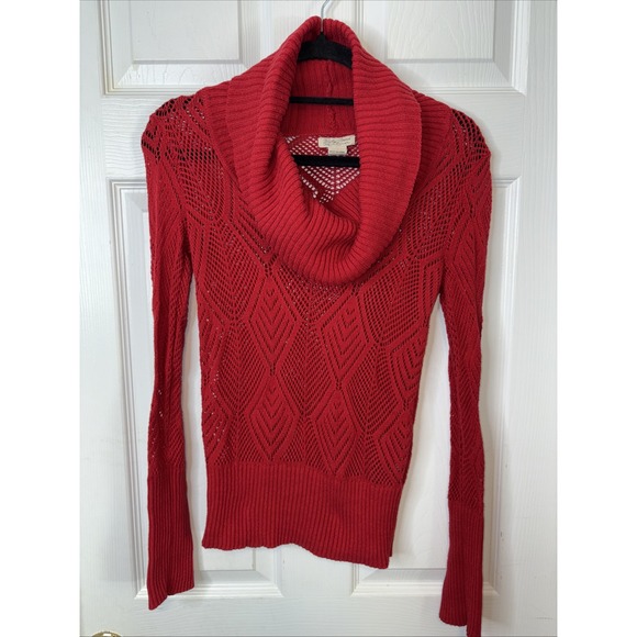 Lucky Brand Sweater Women S Red Open Knit Crochet Cowl Neck Sweater Top 0981-A2 - Picture 1 of 5